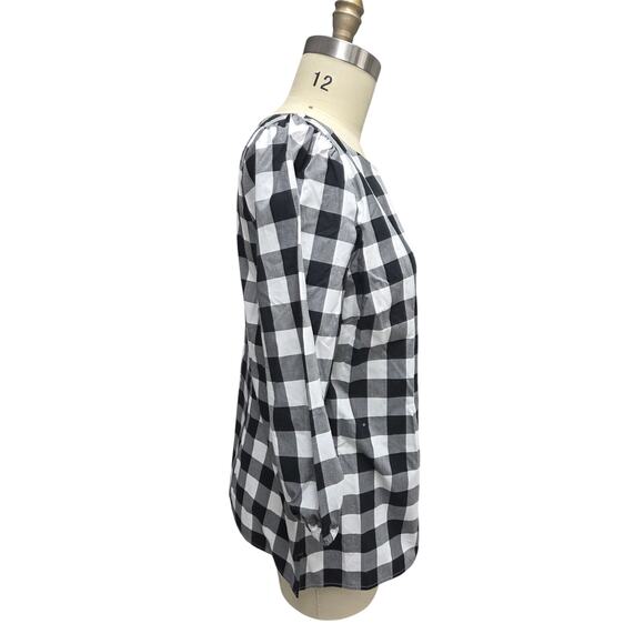 Talbots NWT Black White Gingham Check Top L 3/4 Sleeve Keyhole Neck Side Zip - Picture 2 of 6